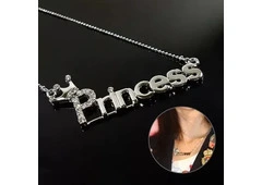 Brand New Silver Letters "Princess" Pendant Necklace with Crown